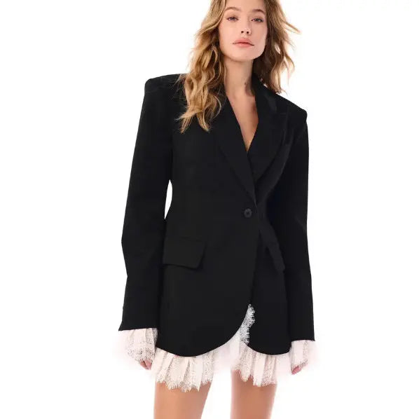 LS | Women Elegant Lace Hem Blazer Dress Lion Style