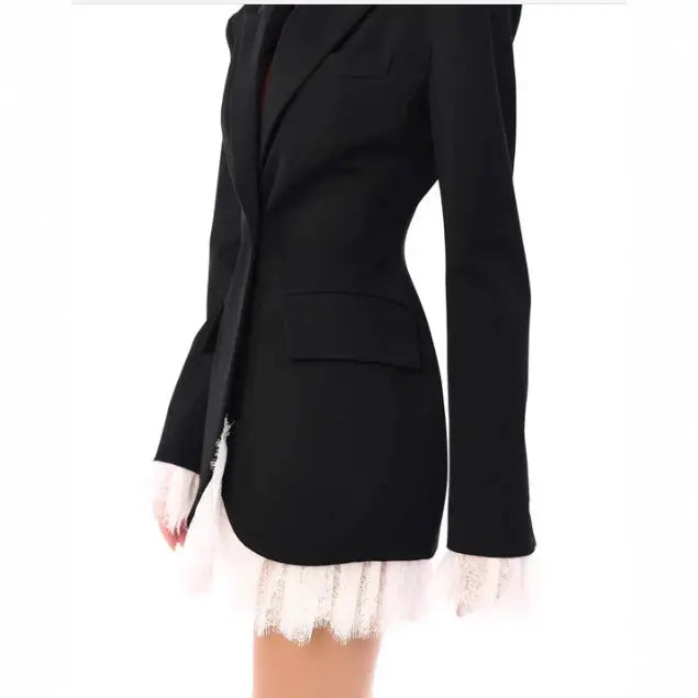 LS | Women Elegant Lace Hem Blazer Dress Lion Style