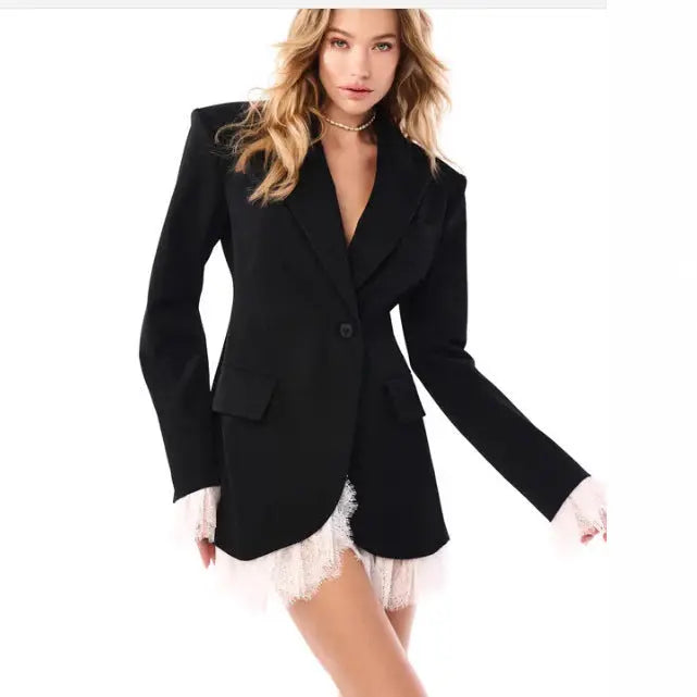 LS | Women Elegant Lace Hem Blazer Dress Lion Style