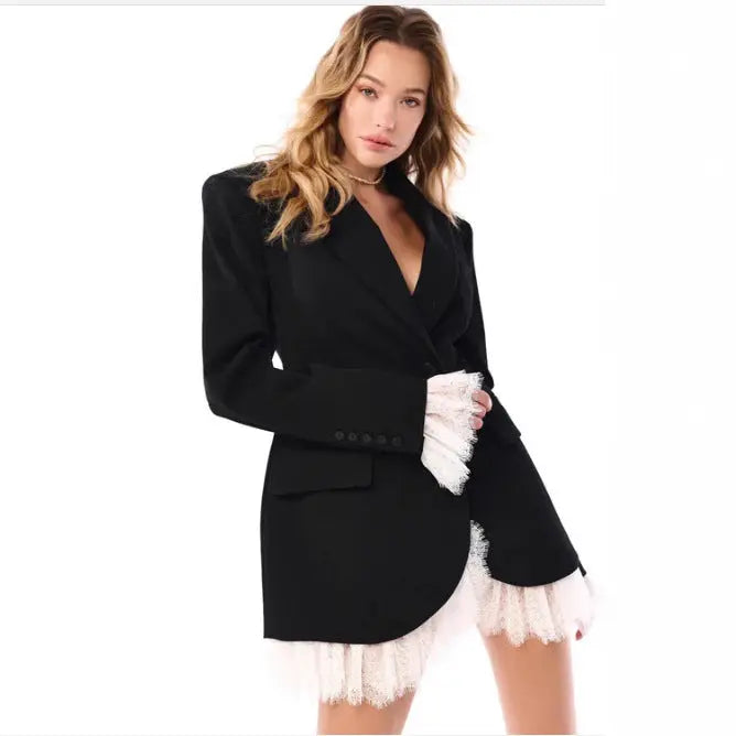 LS | Women Elegant Lace Hem Blazer Dress Lion Style