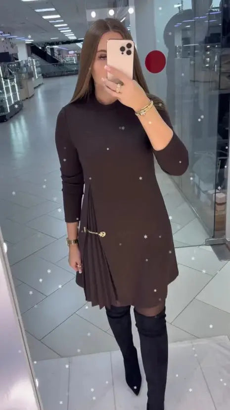 LS | Women Elegant Side Pleated Dress Lion Style