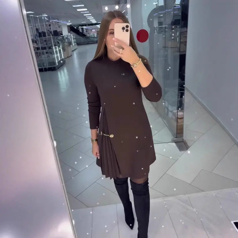 LS | Women Elegant Side Pleated Dress Lion Style