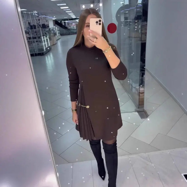 LS | Women Elegant Side Pleated Dress Lion Style