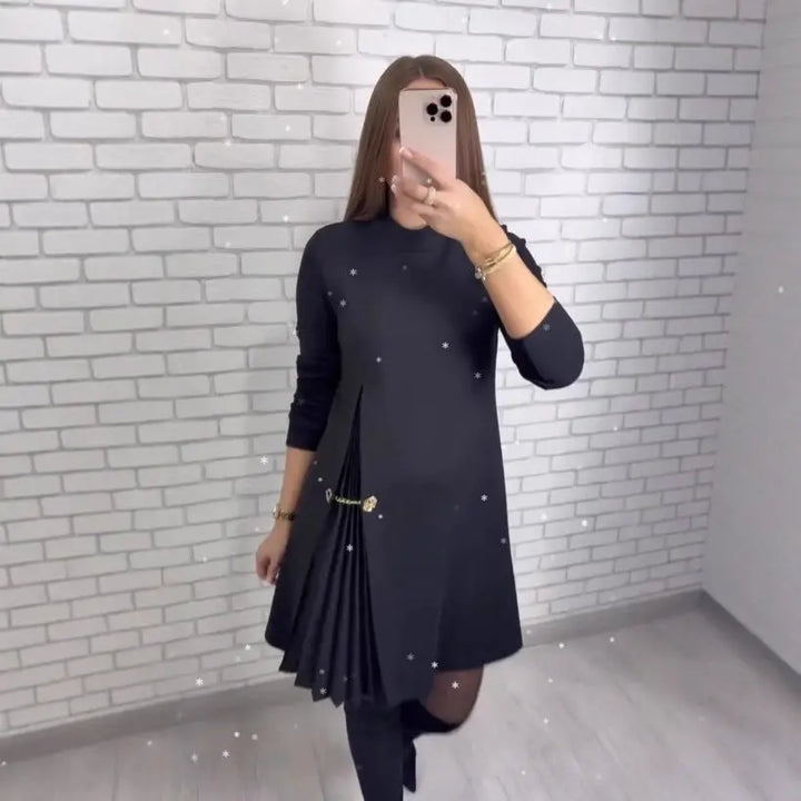 LS | Women Elegant Side Pleated Dress Lion Style