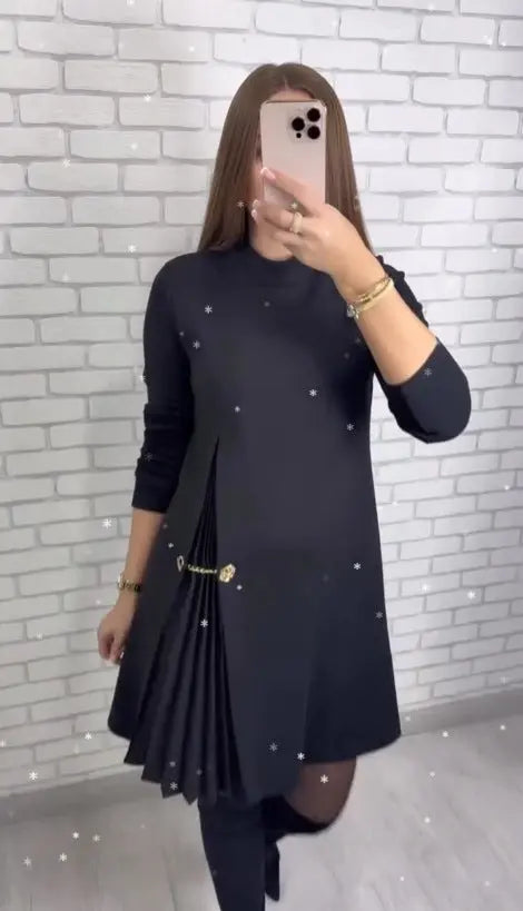 LS | Women Elegant Side Pleated Dress Lion Style