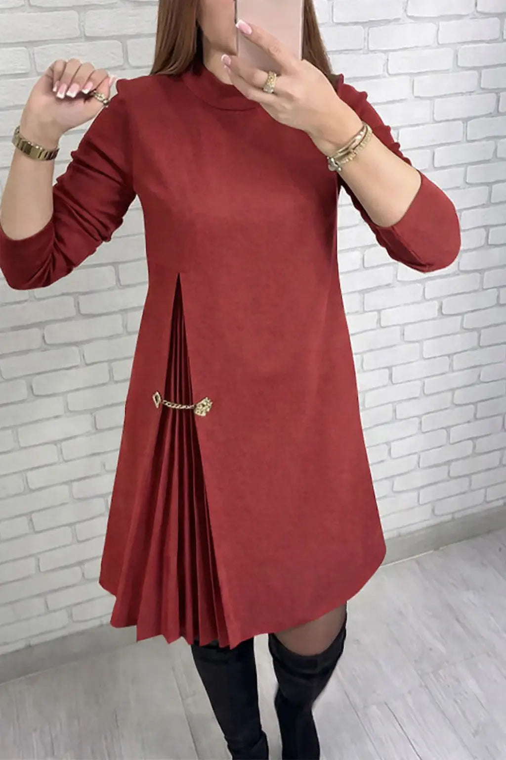 LS | Women Elegant Side Pleated Dress Lion Style