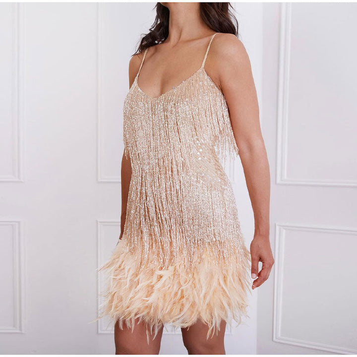 LS | Women Feather Trim Dress Lion Style