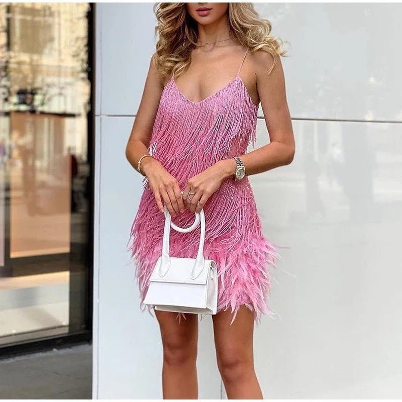LS | Women Feather Trim Dress Lion Style