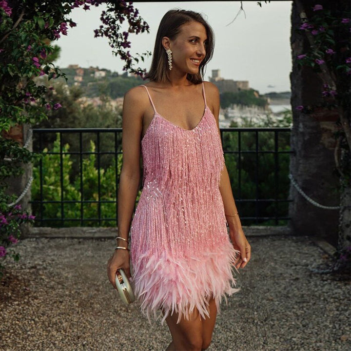 LS | Women Feather Trim Dress Lion Style