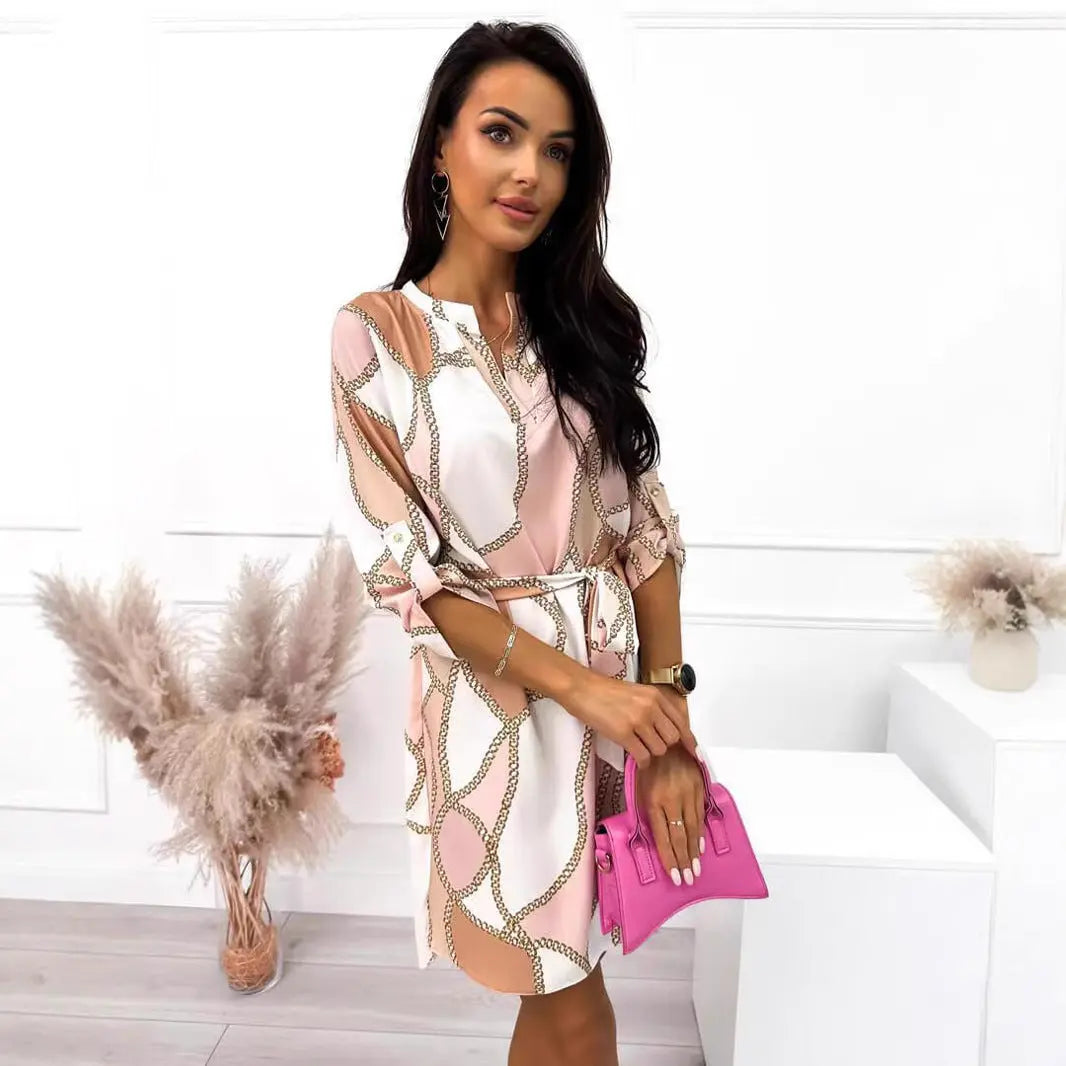 LS | Women Feminine Chain Accent Dress Lion Style