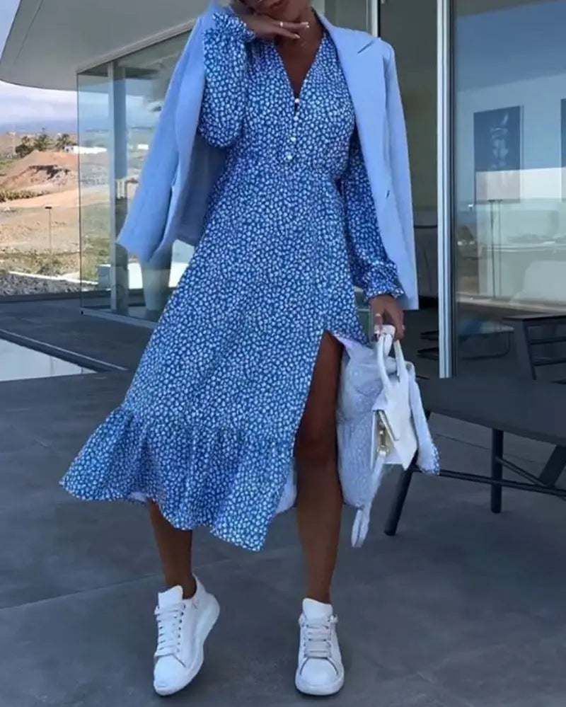 LS | Women Feminine Split Midi Dress Lion Style