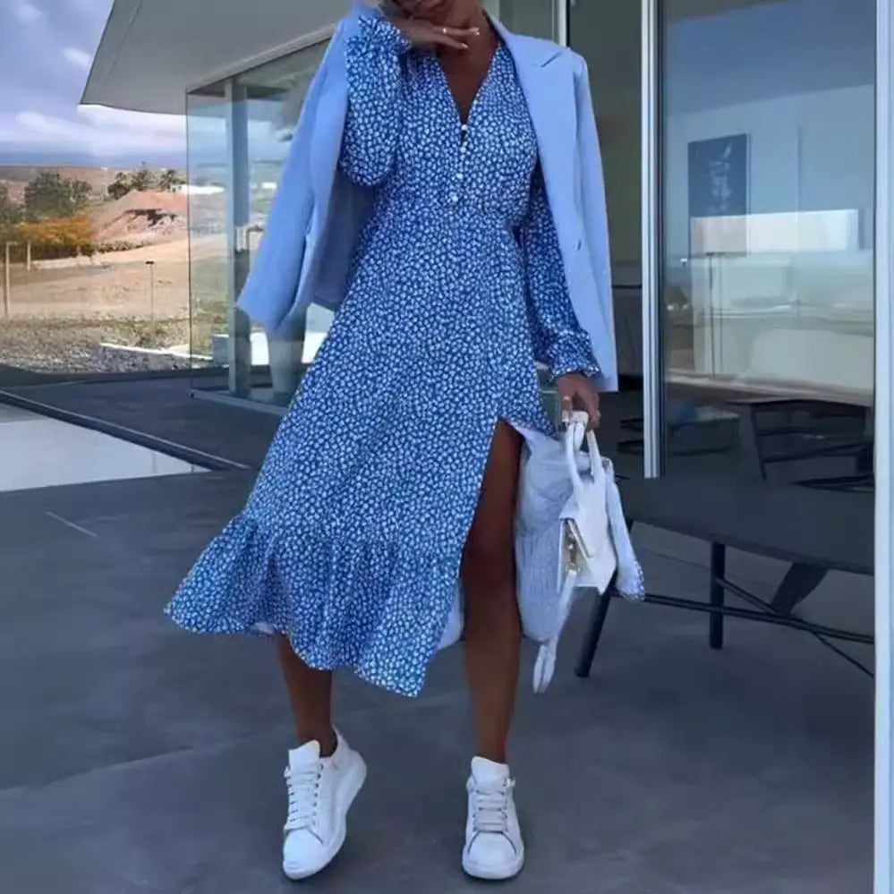 LS | Women Feminine Split Midi Dress Lion Style