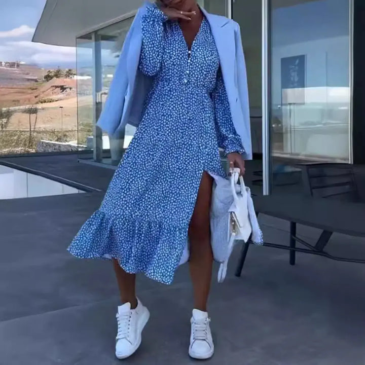 LS | Women Feminine Split Midi Dress Lion Style