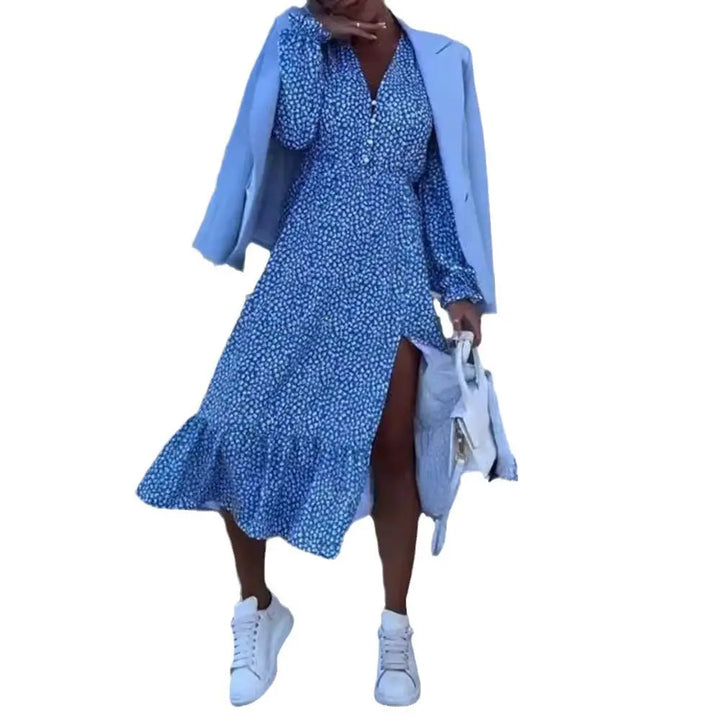 LS | Women Feminine Split Midi Dress Lion Style