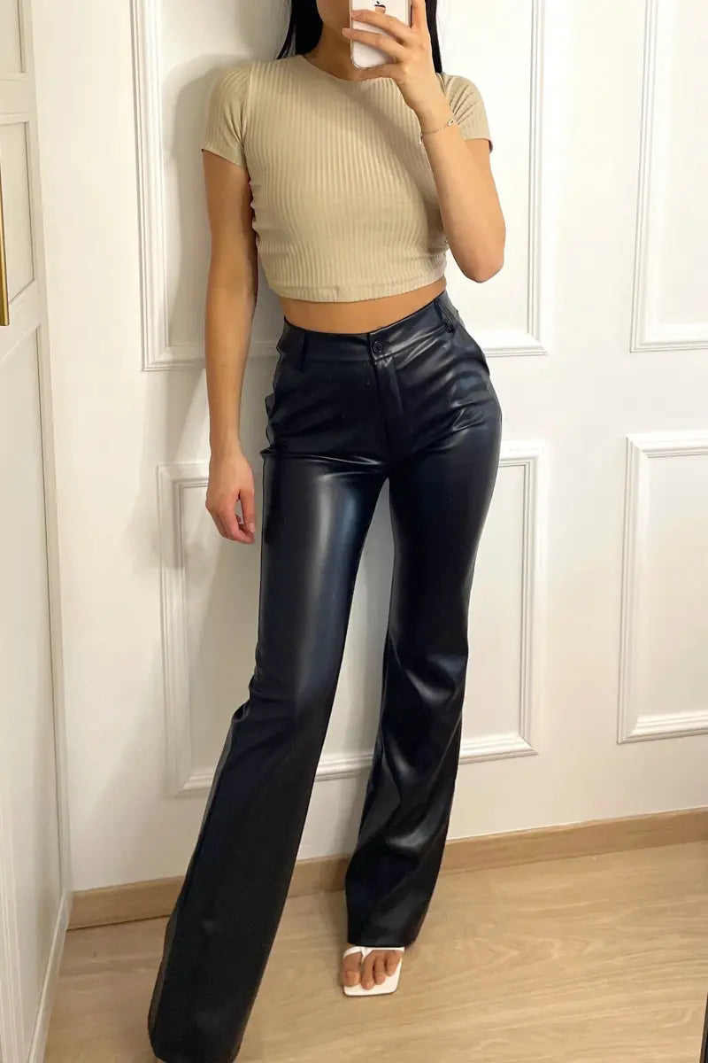 LS | Women Flare Leather Pants Lion Style