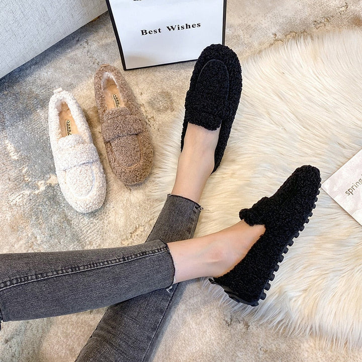 LS | Women Fleece Slip-On Loafers Lion Style