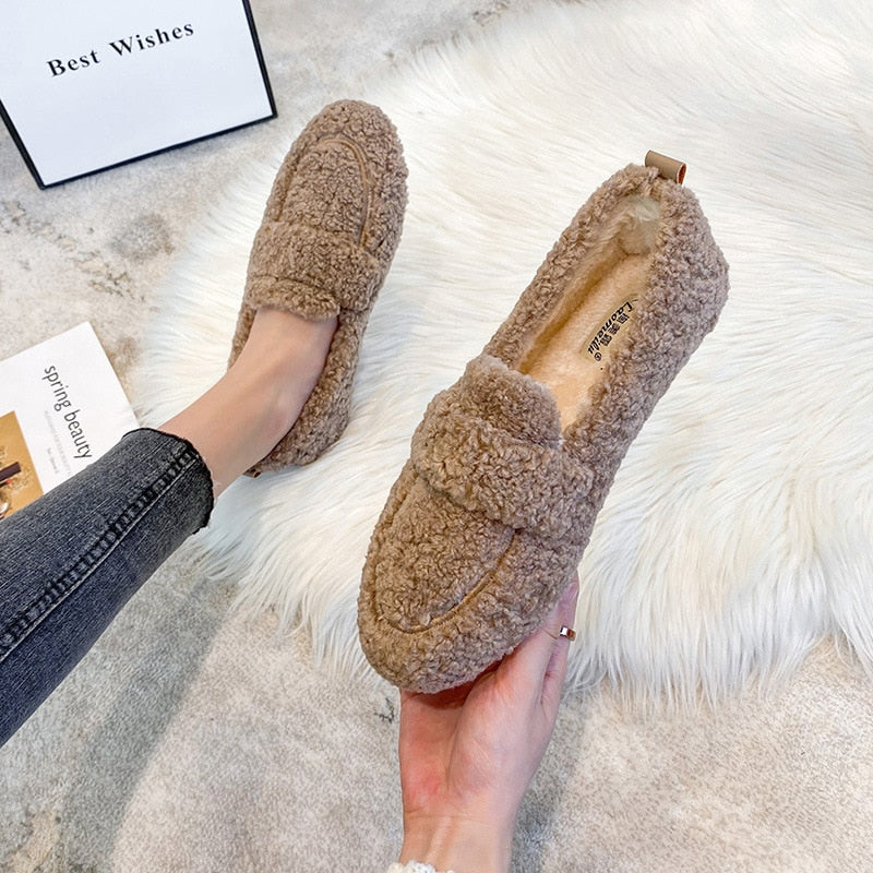 LS | Women Fleece Slip-On Loafers Lion Style