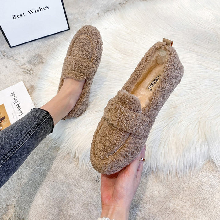 LS | Women Fleece Slip-On Loafers Lion Style