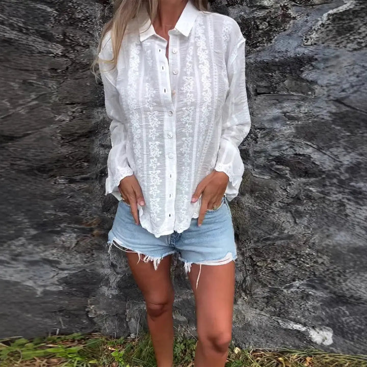 LS | Women Floral Button Blouse Lion Style