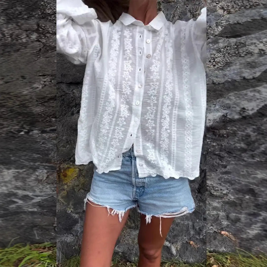 LS | Women Floral Button Blouse Lion Style