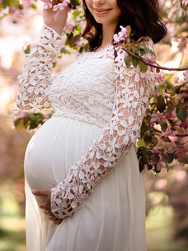 LS | Women Floral Lace Sleeve Maternity Maxi Dress Lion Style