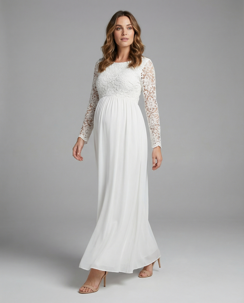 LS | Women Floral Lace Sleeve Maternity Maxi Dress Lion Style