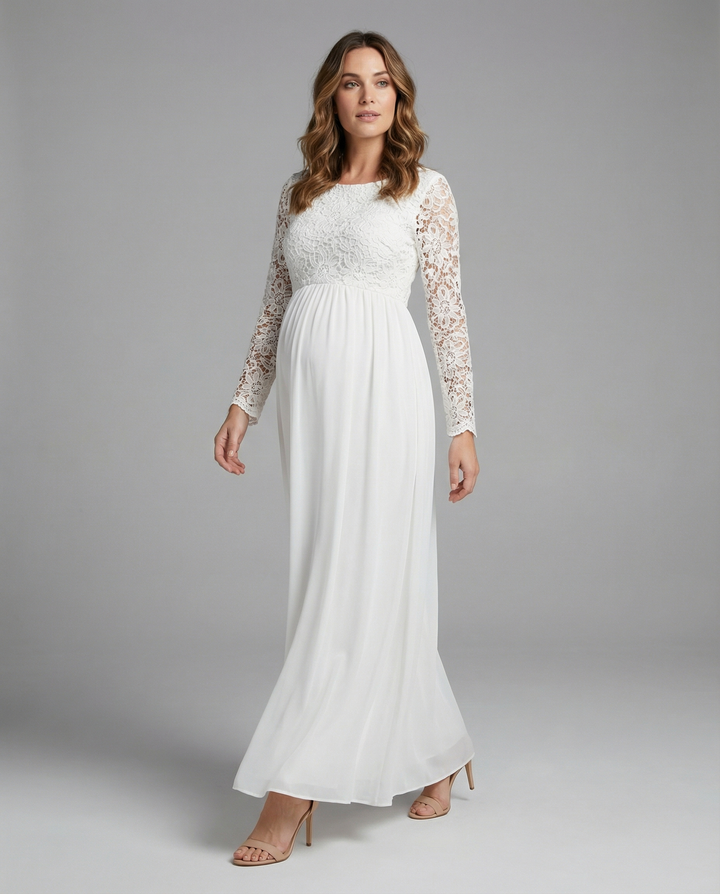 LS | Women Floral Lace Sleeve Maternity Maxi Dress Lion Style