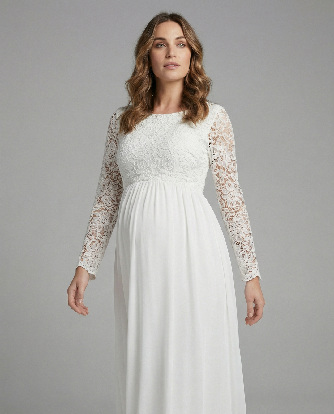 LS | Women Floral Lace Sleeve Maternity Maxi Dress Lion Style