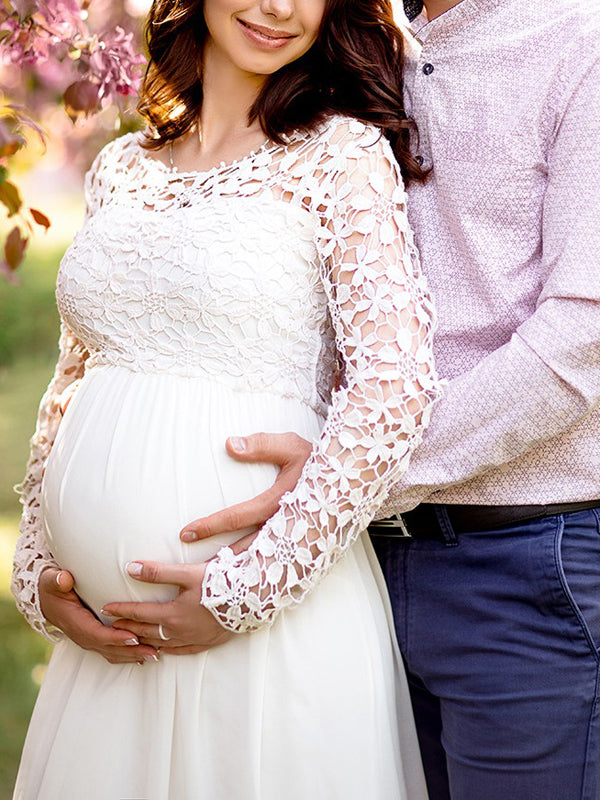 LS | Women Floral Lace Sleeve Maternity Maxi Dress Lion Style
