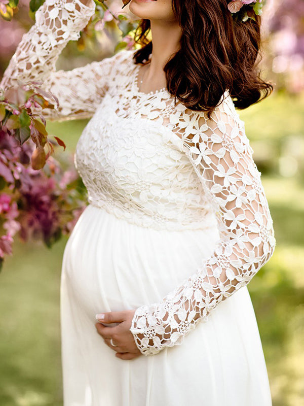 LS | Women Floral Lace Sleeve Maternity Maxi Dress Lion Style