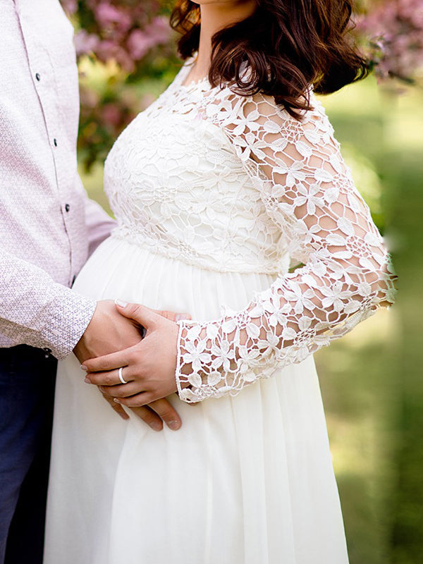 LS | Women Floral Lace Sleeve Maternity Maxi Dress Lion Style