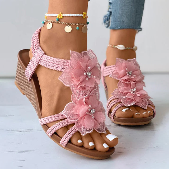 LS | Women Floral Wedge Sandals Lion Style