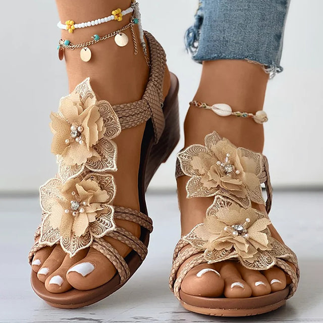 LS | Women Floral Wedge Sandals Lion Style