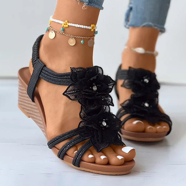 LS | Women Floral Wedge Sandals Lion Style