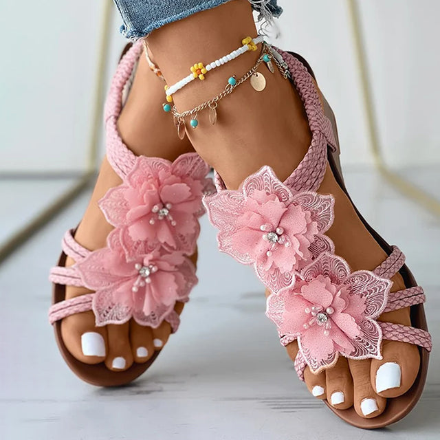 LS | Women Floral Wedge Sandals Lion Style