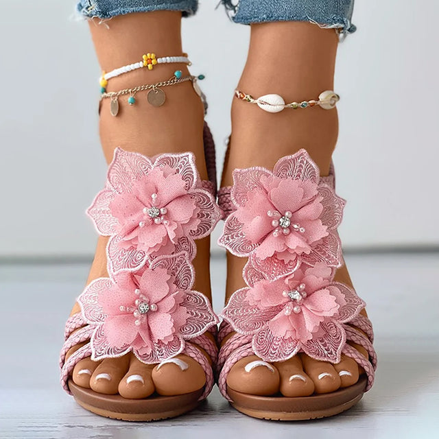 LS | Women Floral Wedge Sandals Lion Style