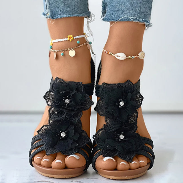 LS | Women Floral Wedge Sandals Lion Style