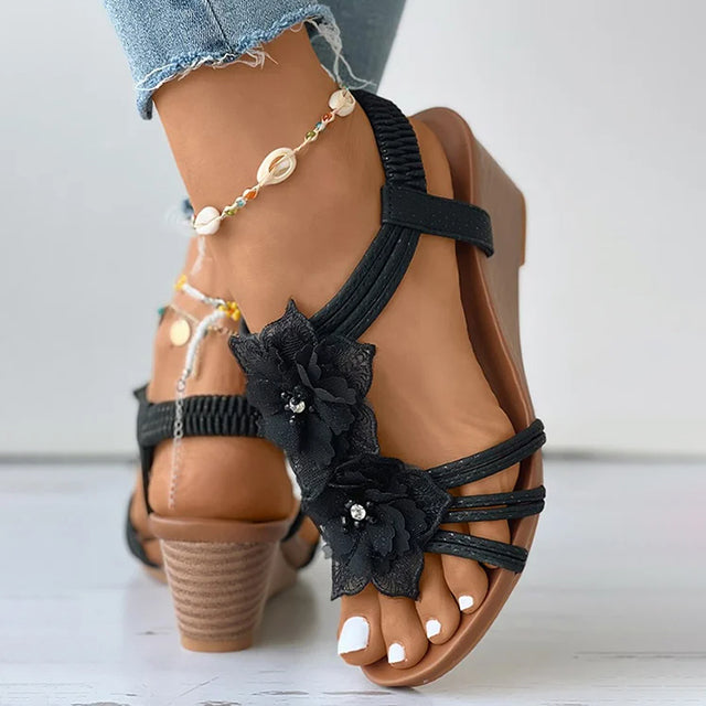 LS | Women Floral Wedge Sandals Lion Style