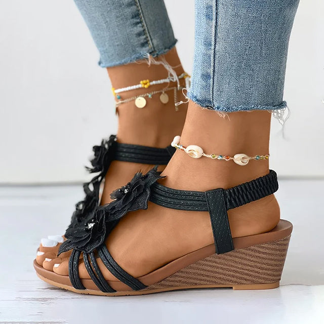 LS | Women Floral Wedge Sandals Lion Style