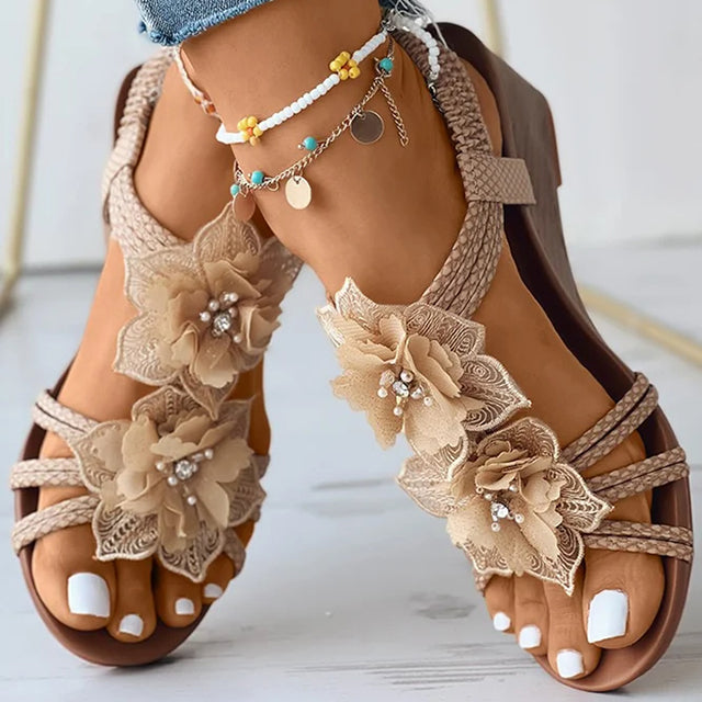 LS | Women Floral Wedge Sandals Lion Style