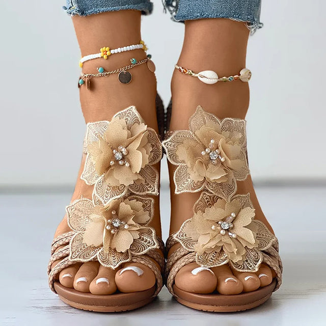 LS | Women Floral Wedge Sandals Lion Style