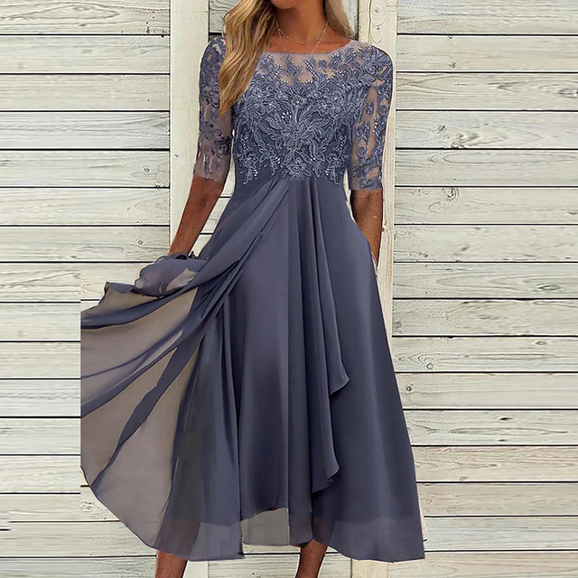 LS | Women Flowing Chiffon Midi Dress Lion Style
