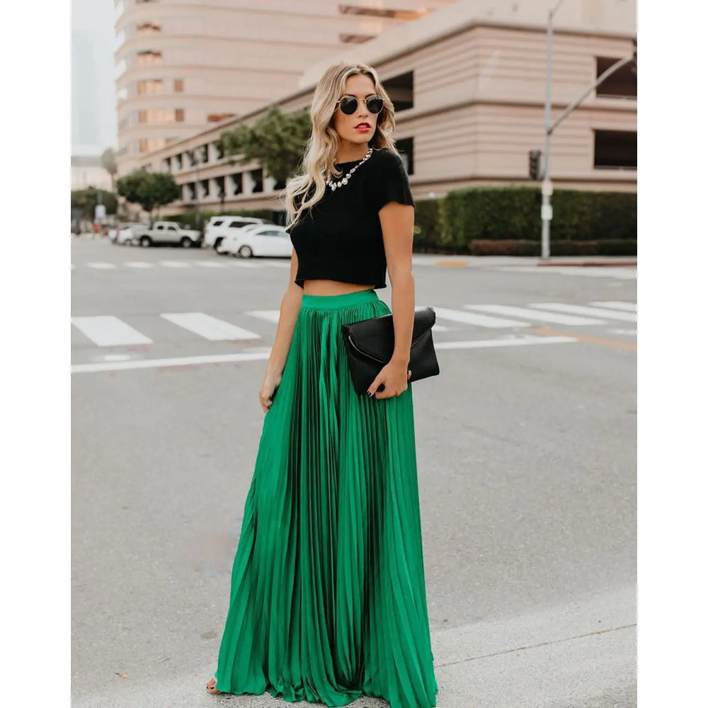LS | Women Flowing Pleated Maxi Skirt Lion Style