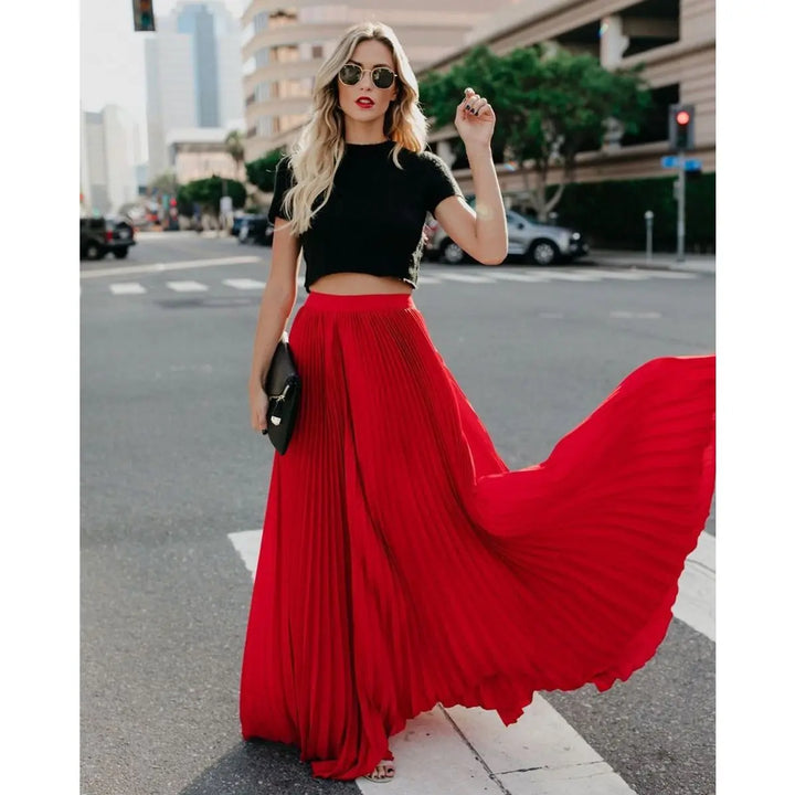 LS | Women Flowing Pleated Maxi Skirt Lion Style