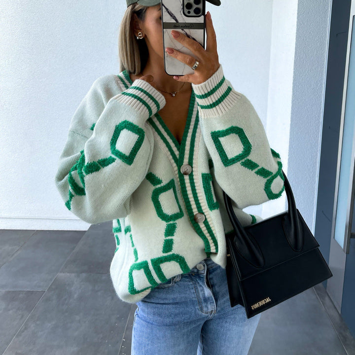 LS | Women Geometric Knit Cardigan Lion Style