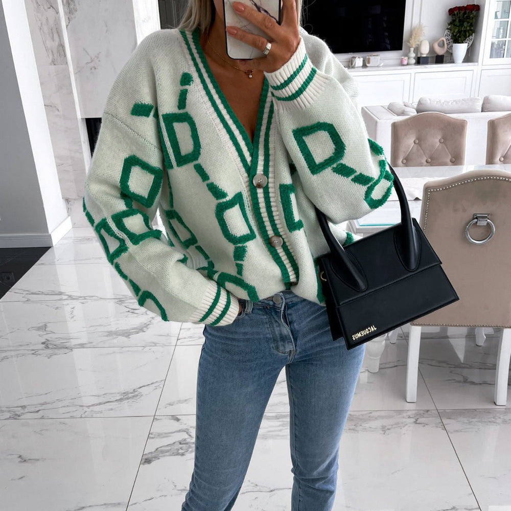 LS | Women Geometric Knit Cardigan Lion Style