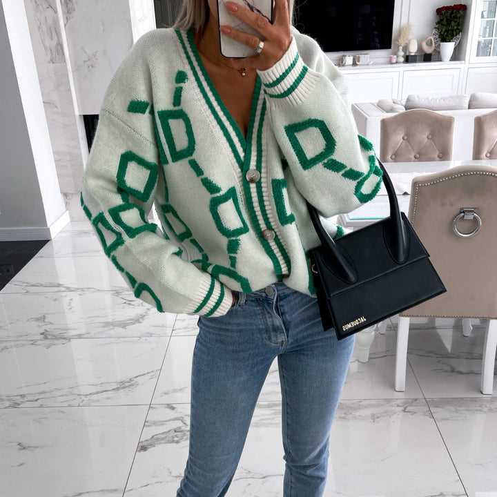LS | Women Geometric Knit Cardigan Lion Style
