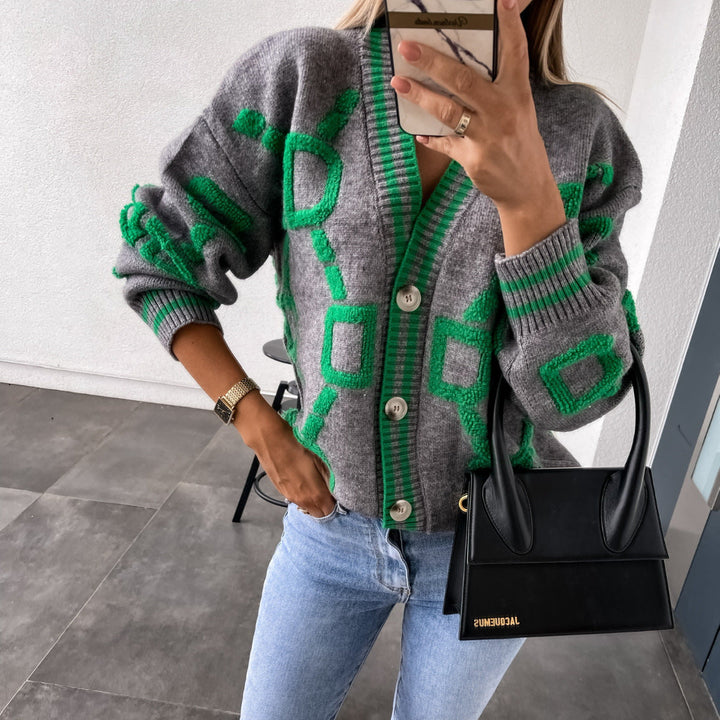 LS | Women Geometric Knit Cardigan Lion Style