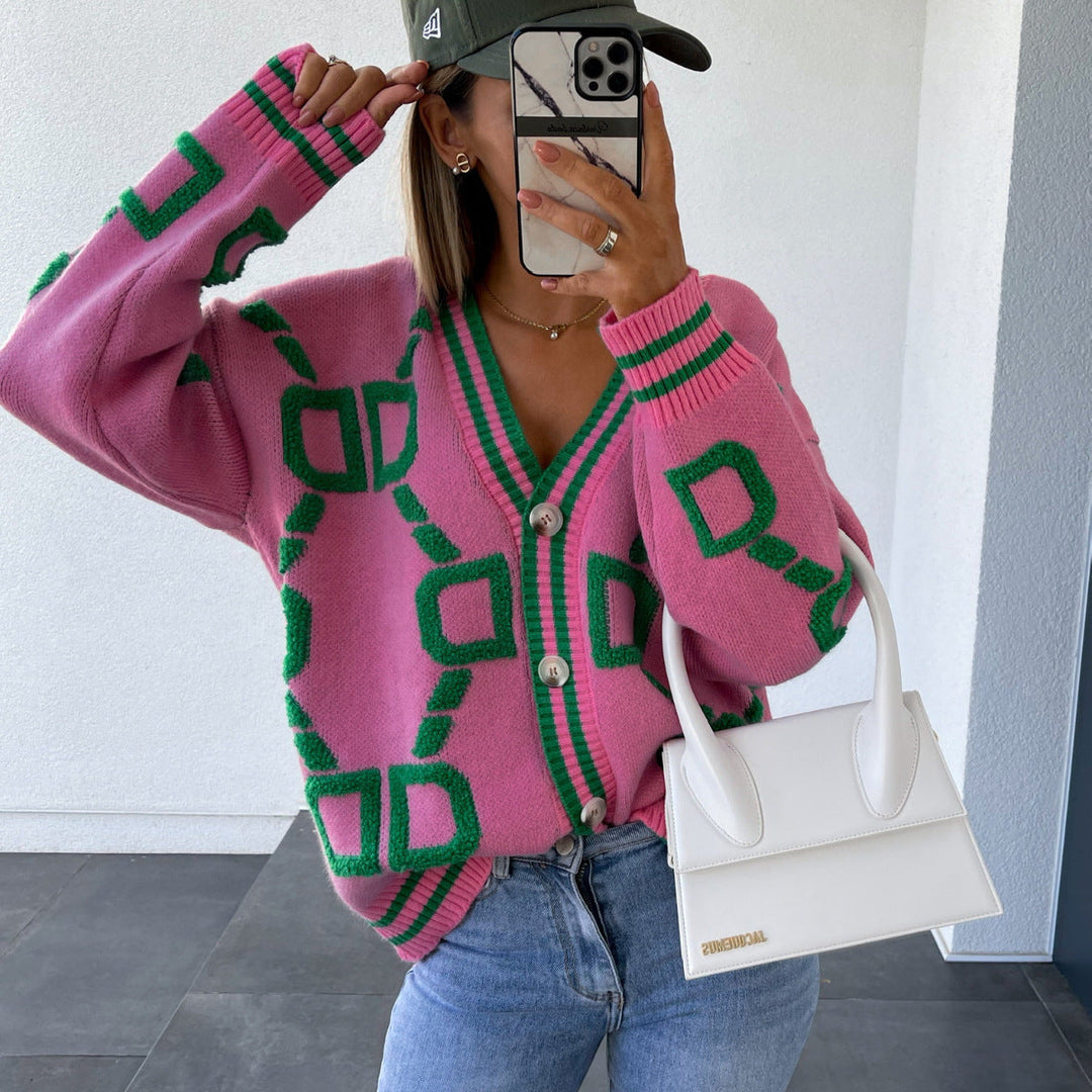 LS | Women Geometric Knit Cardigan Lion Style