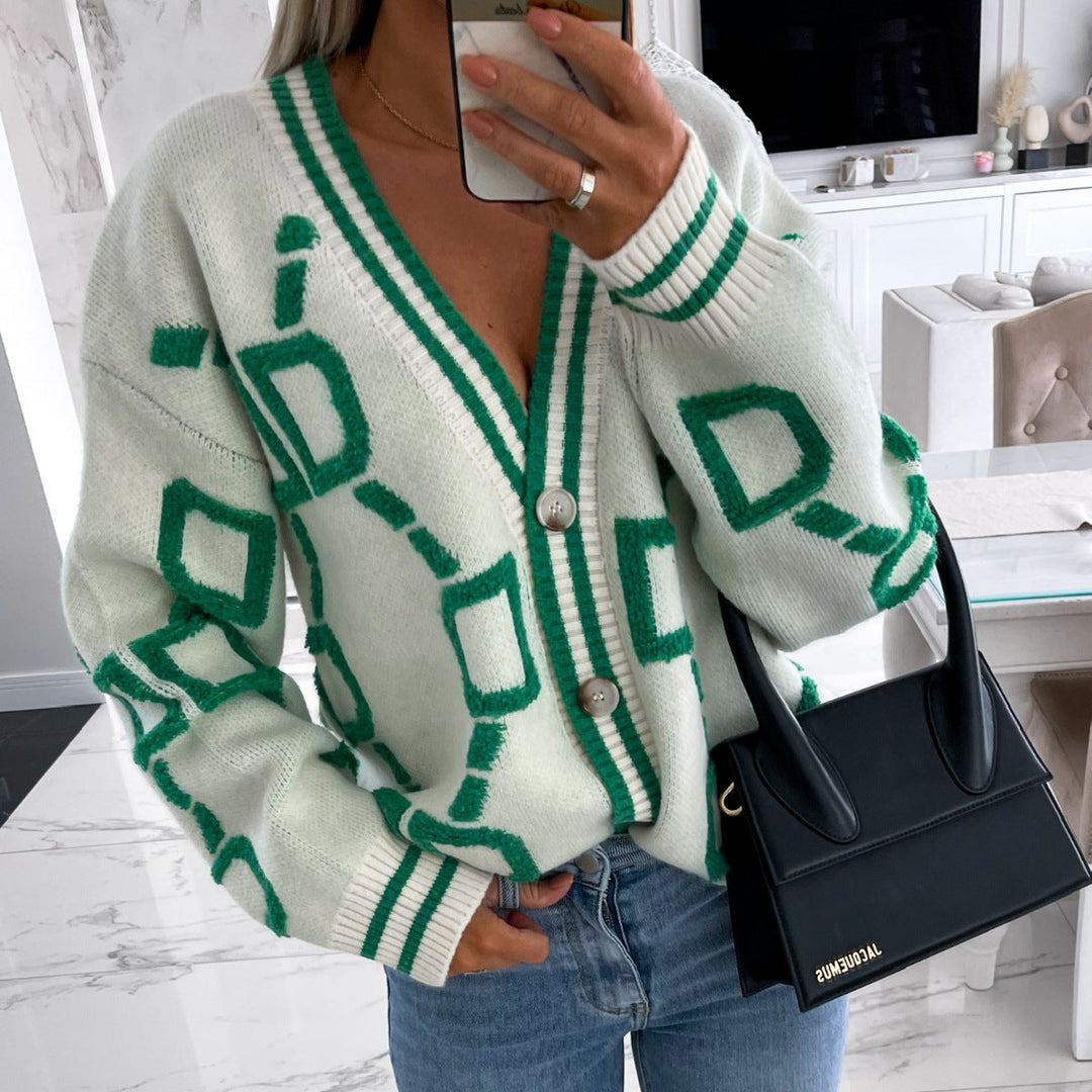 LS | Women Geometric Knit Cardigan Lion Style